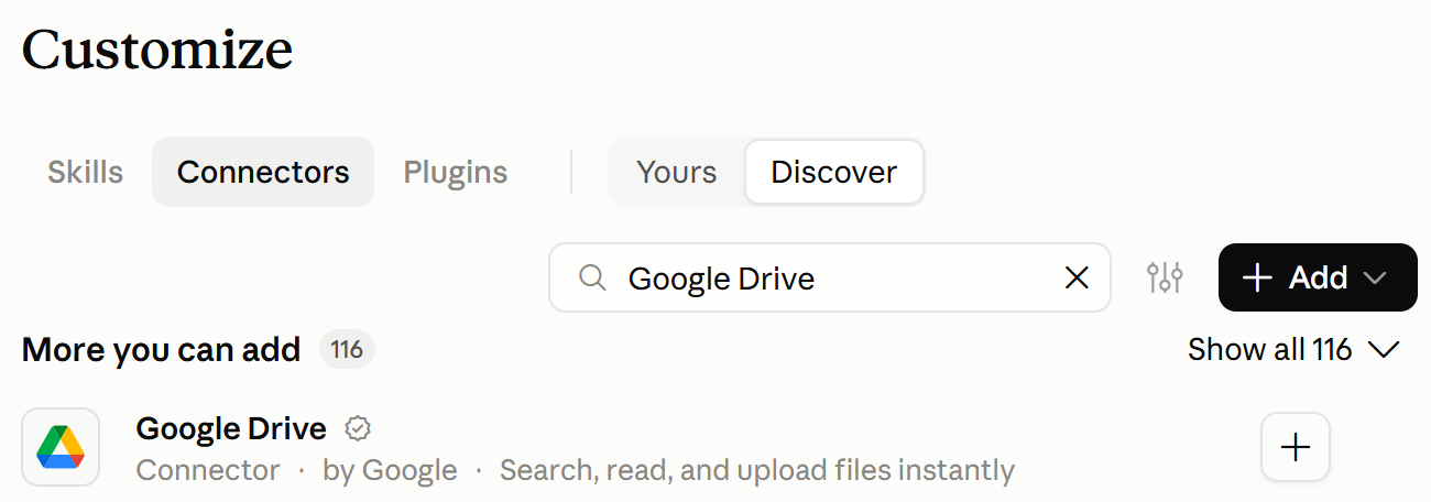 Google Drive in Claude's Connectors