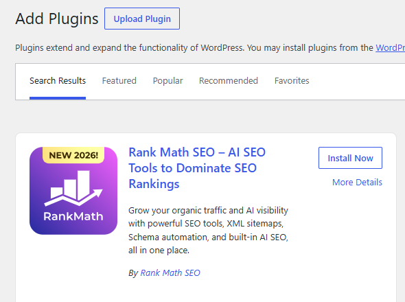 Rank Math SEO in WordPress Add Plugins