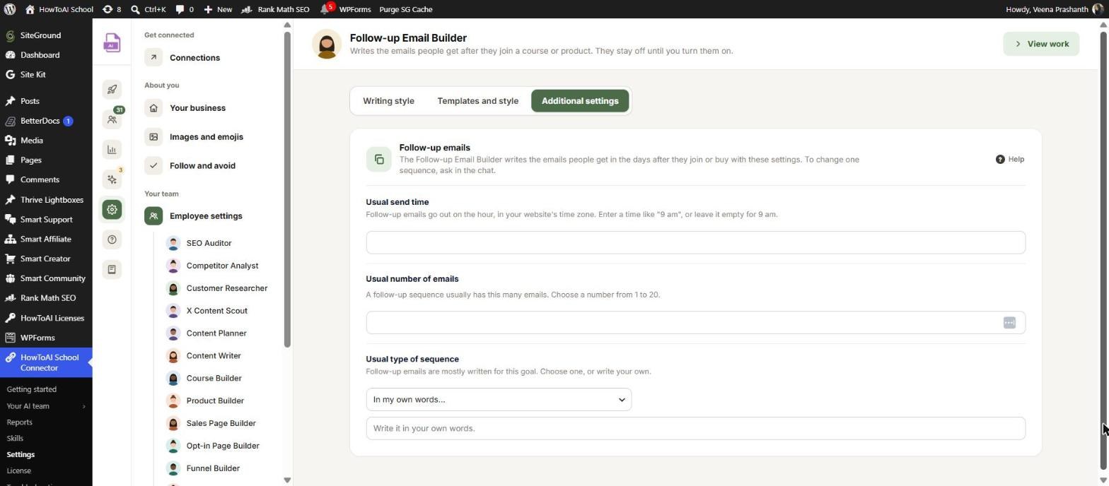 The Follow-up Email Builder’s settings