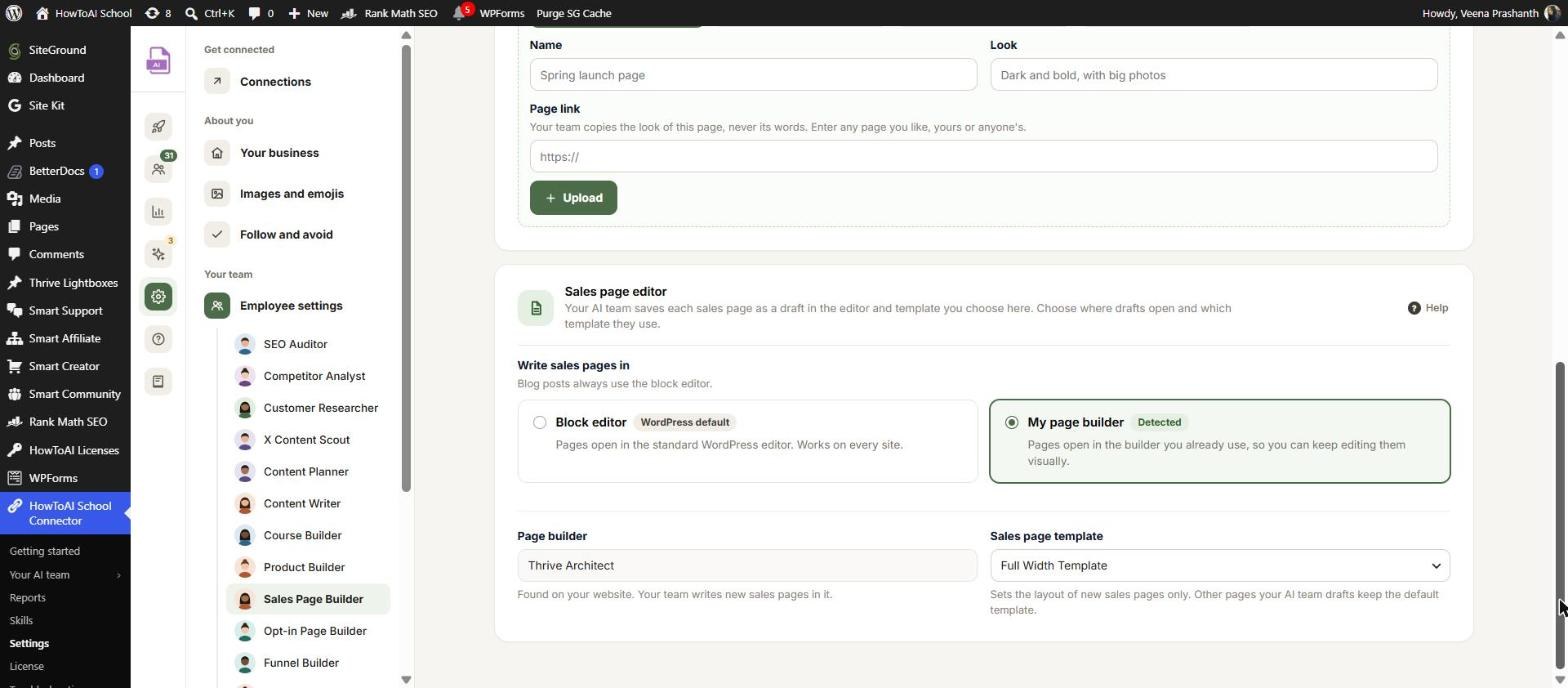The Sales page editor card
